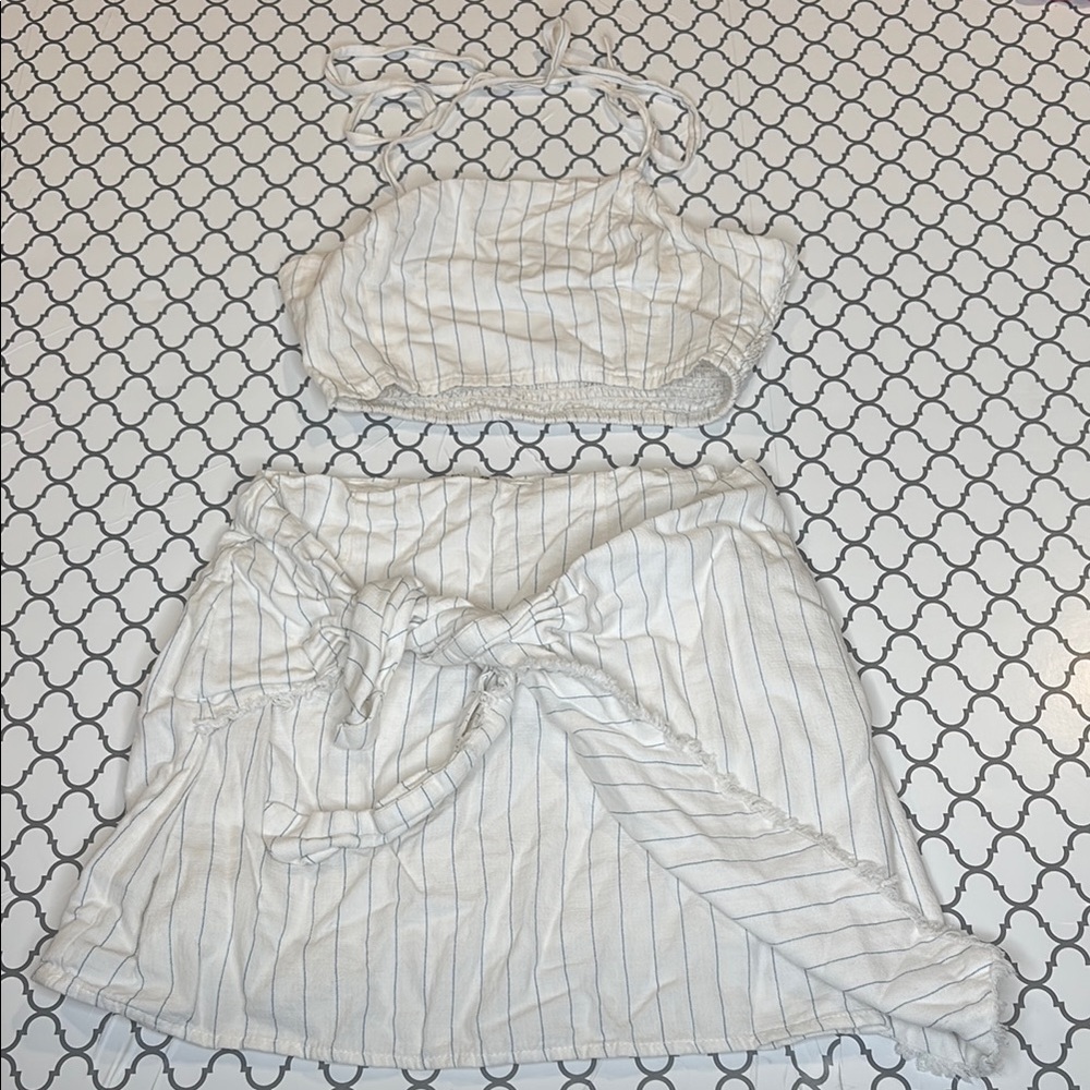 Striped White Skirt And Top Matching Set